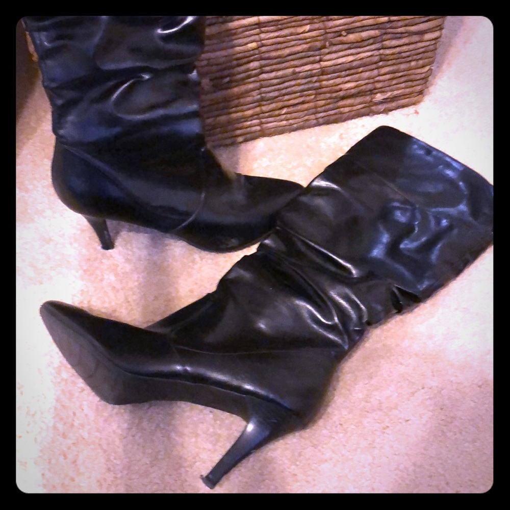 Vegan Leather slouch dress boots.